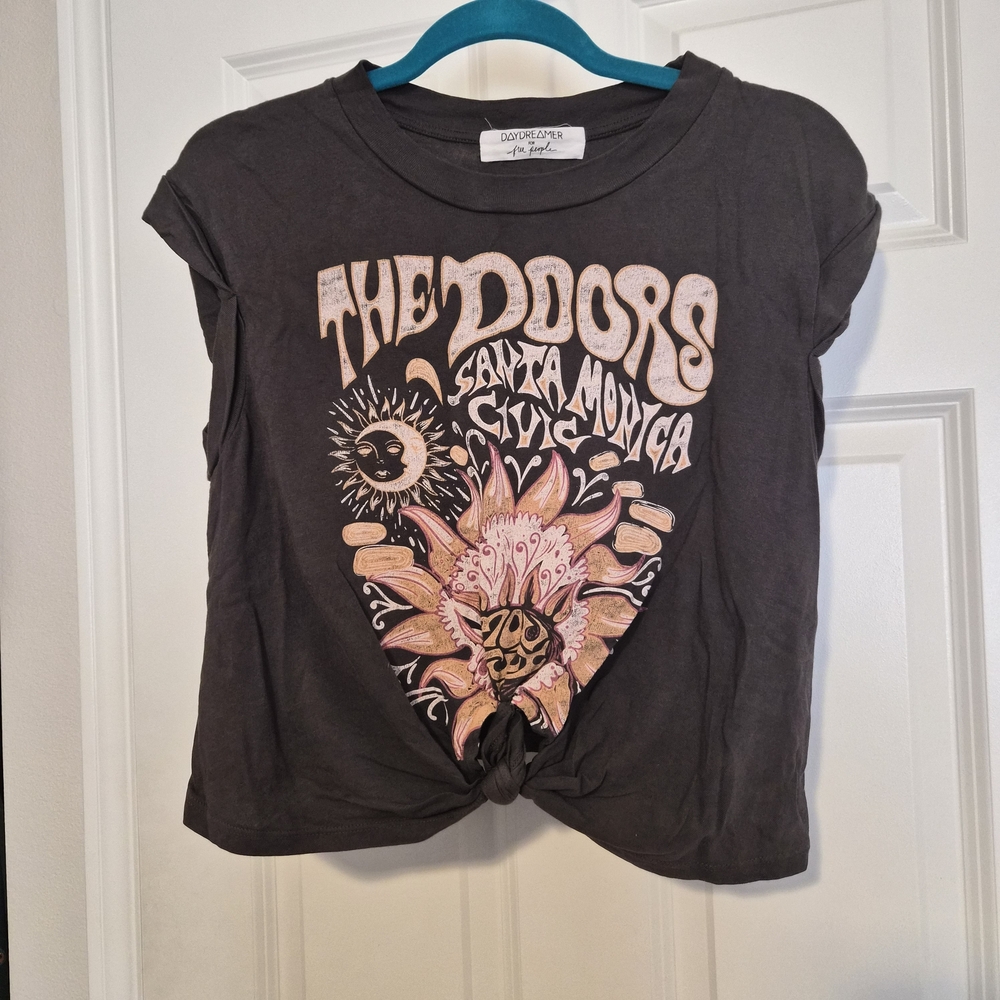 Daydreamer Black Graphic The Doors Santa Monica Tee with Pink Floral Print